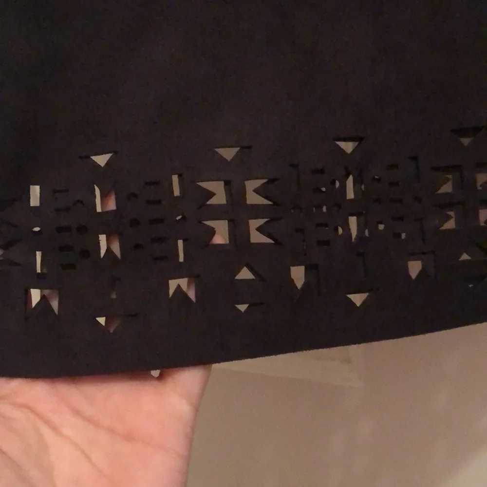 Black suede like mini skirt with cutout designs - Picture 2 of 8